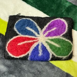 Colorful Felt Pouch with Flower Design 100% Wool